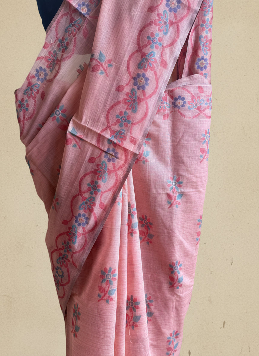 Peach chanderi cotton jamdani saree