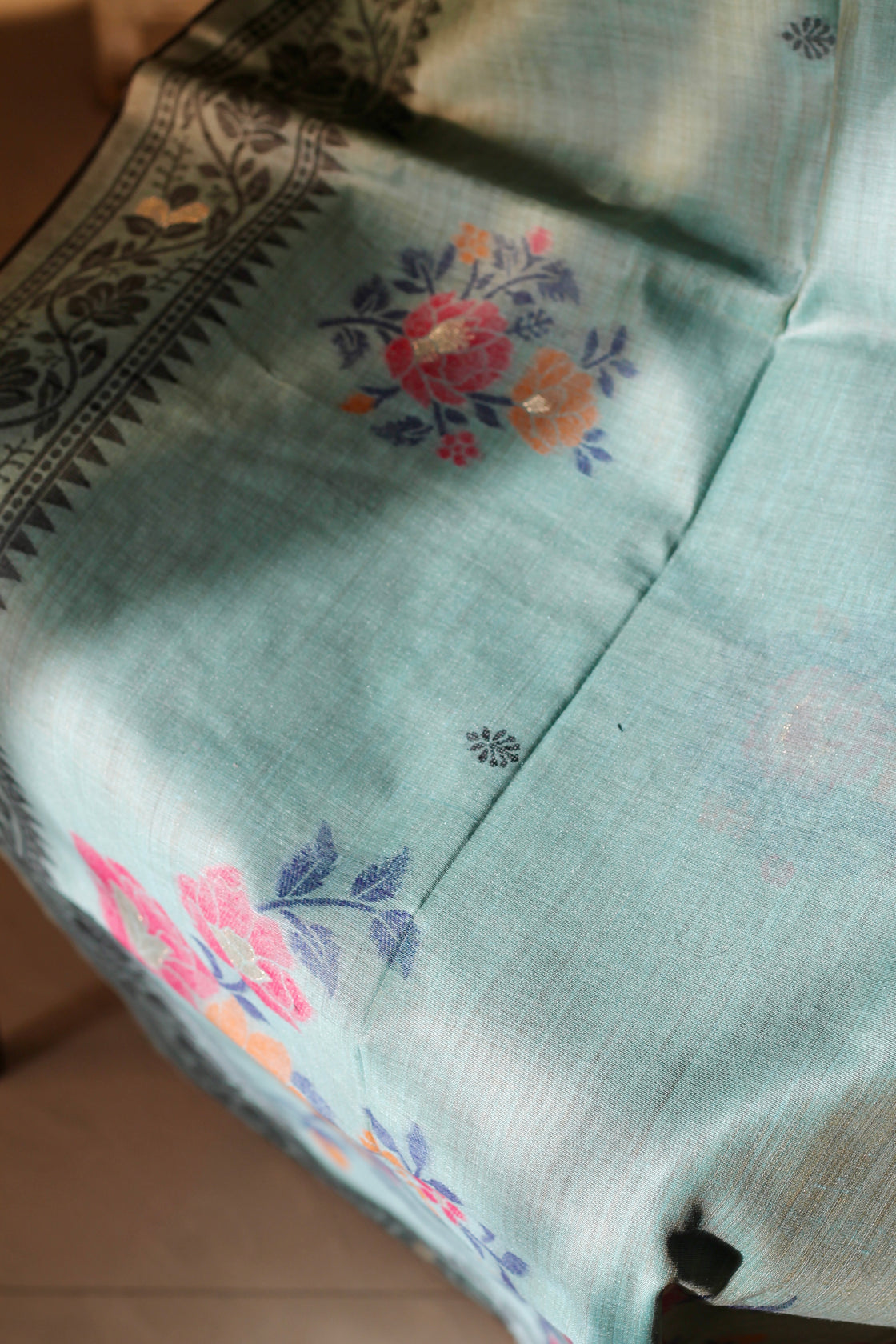 Blue chanderi cotton jamdani saree