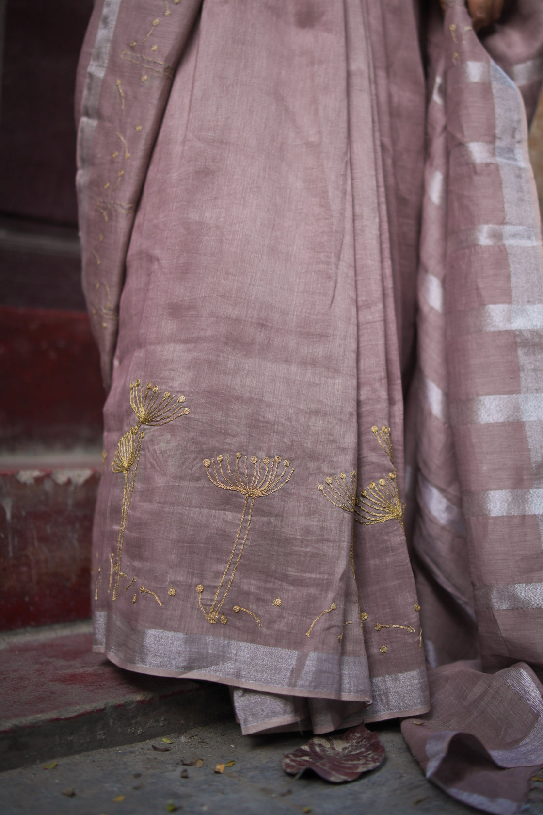 Light Brown handwoven linen saree