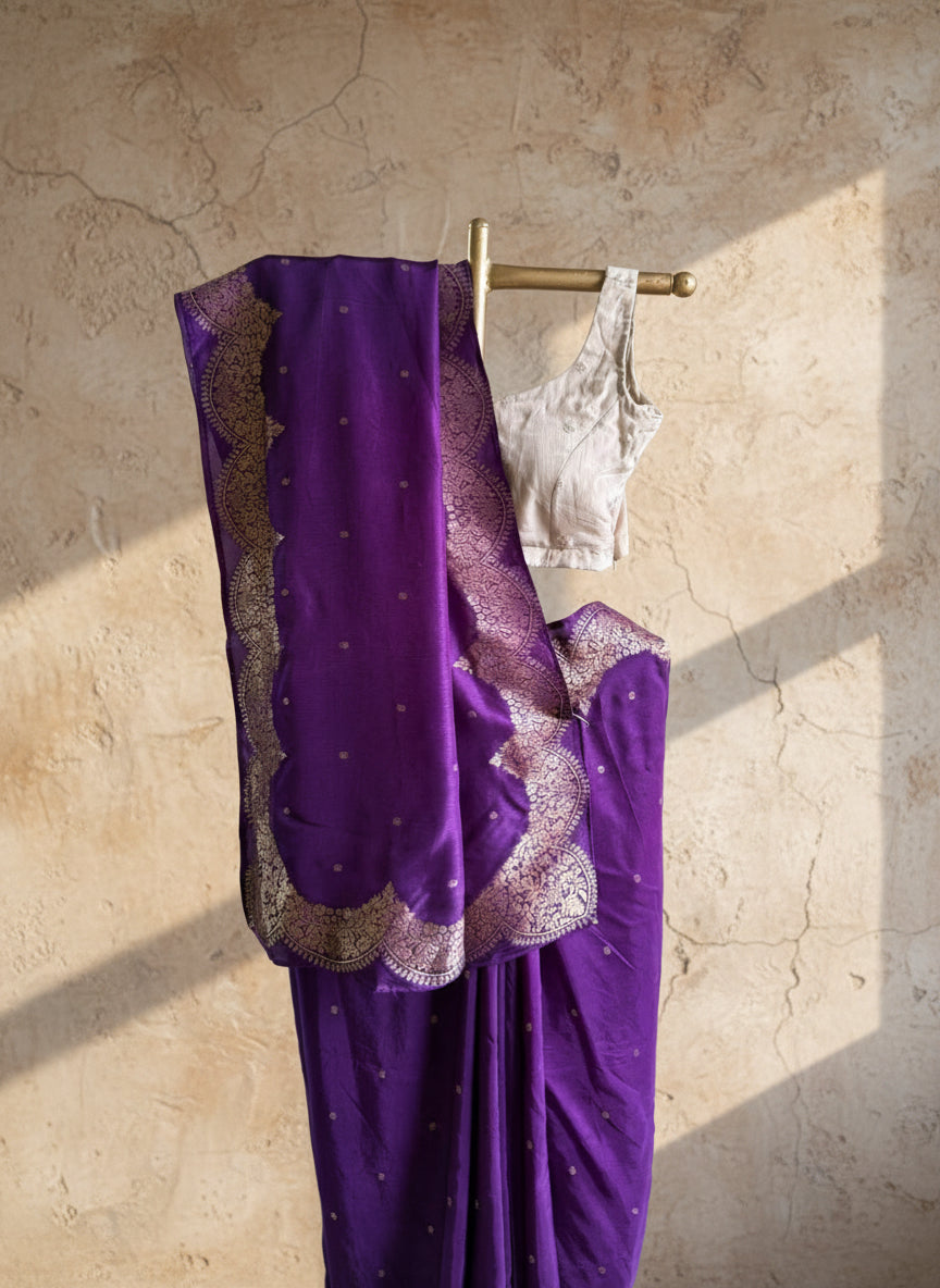 Purple silk banarasi saree