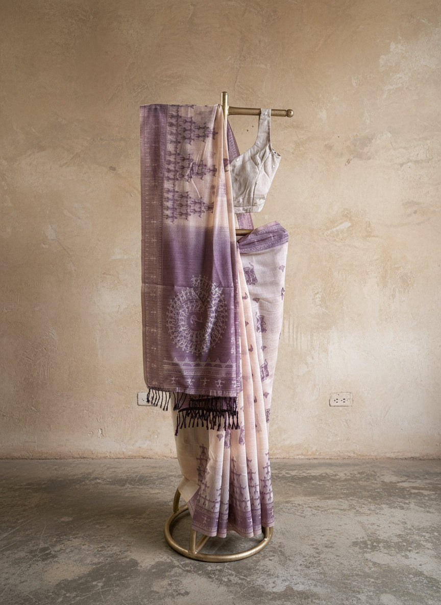 Purple varli chanderi cotton saree