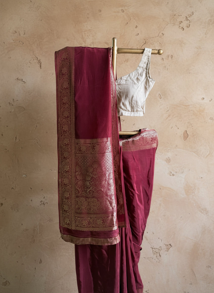 Maroon silk banarasi saree