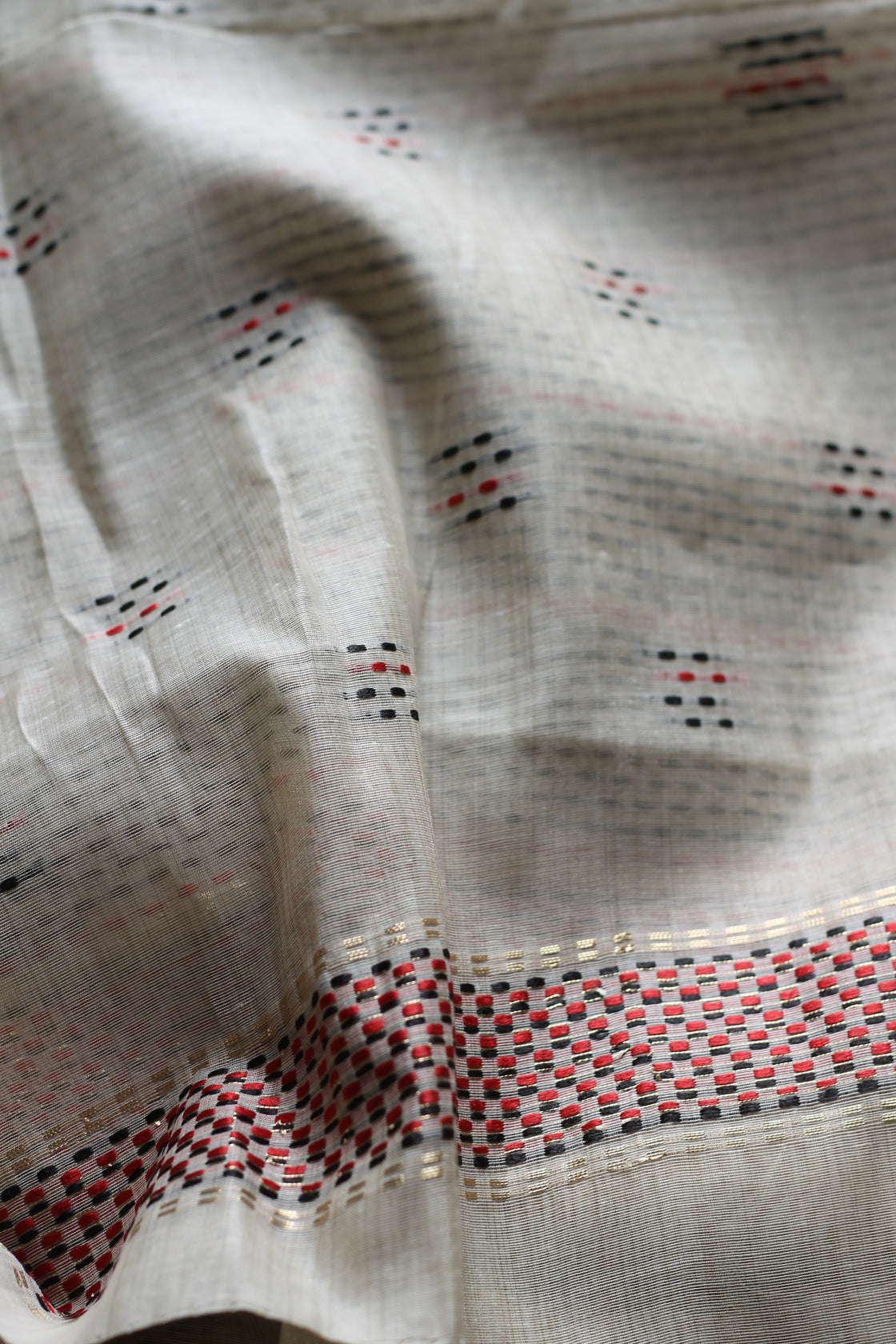 off white chanderi cotton kantha saree