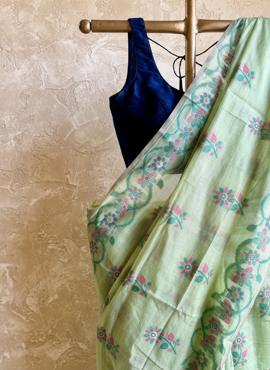 Sage green jamdani saree