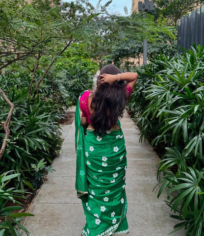 Green blockprinted chanderi silk saree