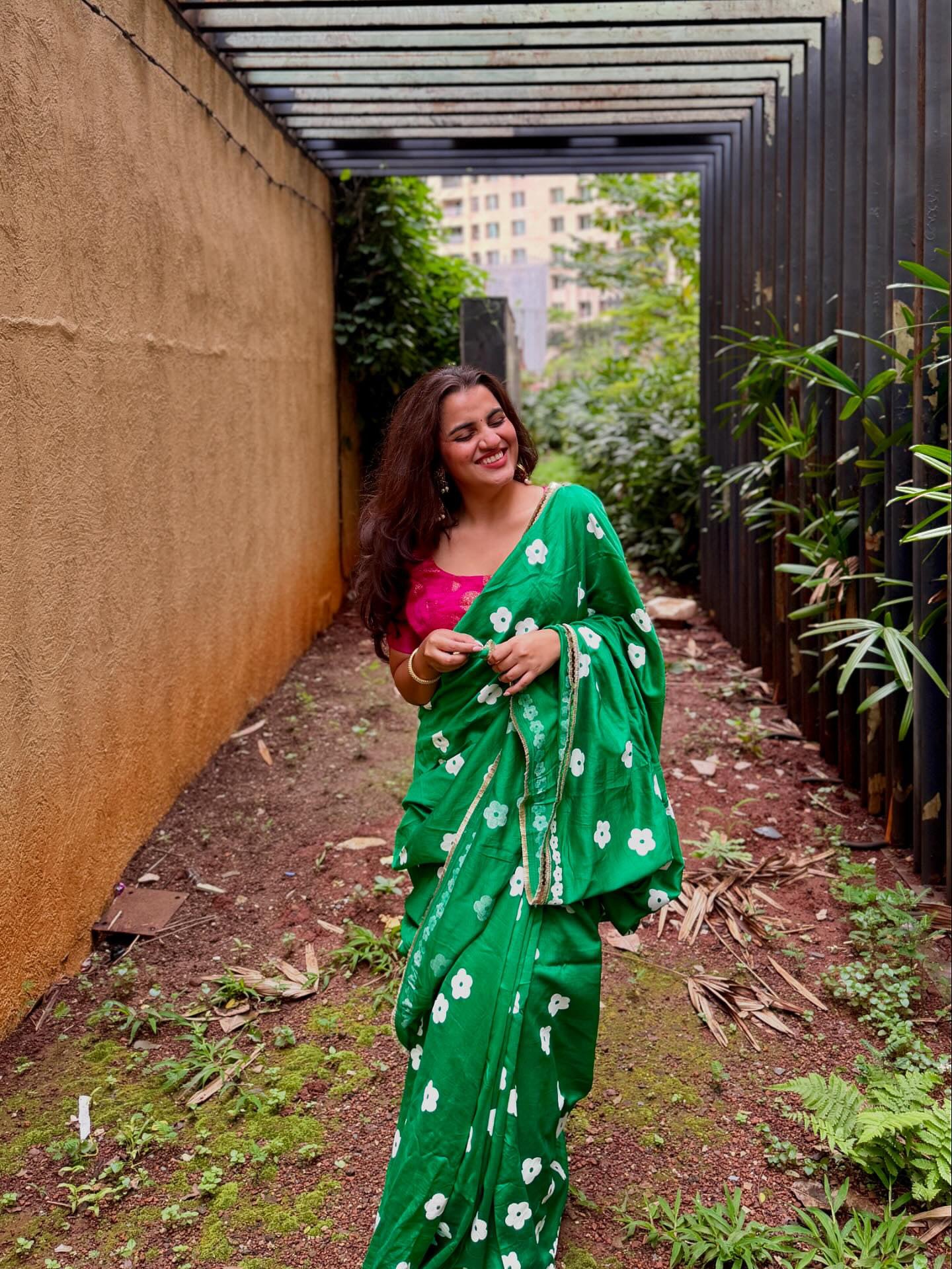 Green blockprinted chanderi silk saree