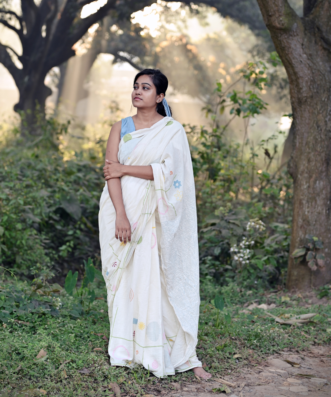 Moonlight blockprinted khadi cotton saree