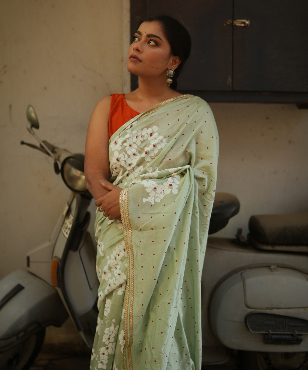 Mint blockprinted chanderi silk saree