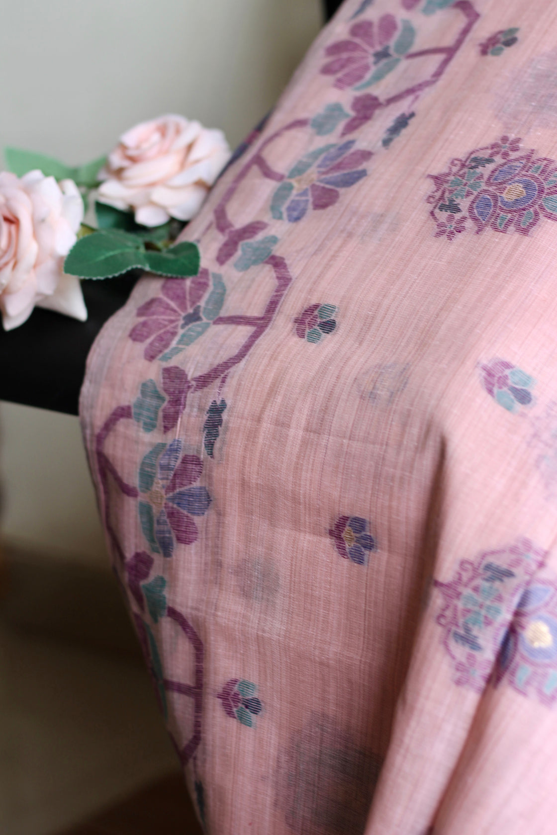 Purple chanderi cotton jamdani saree