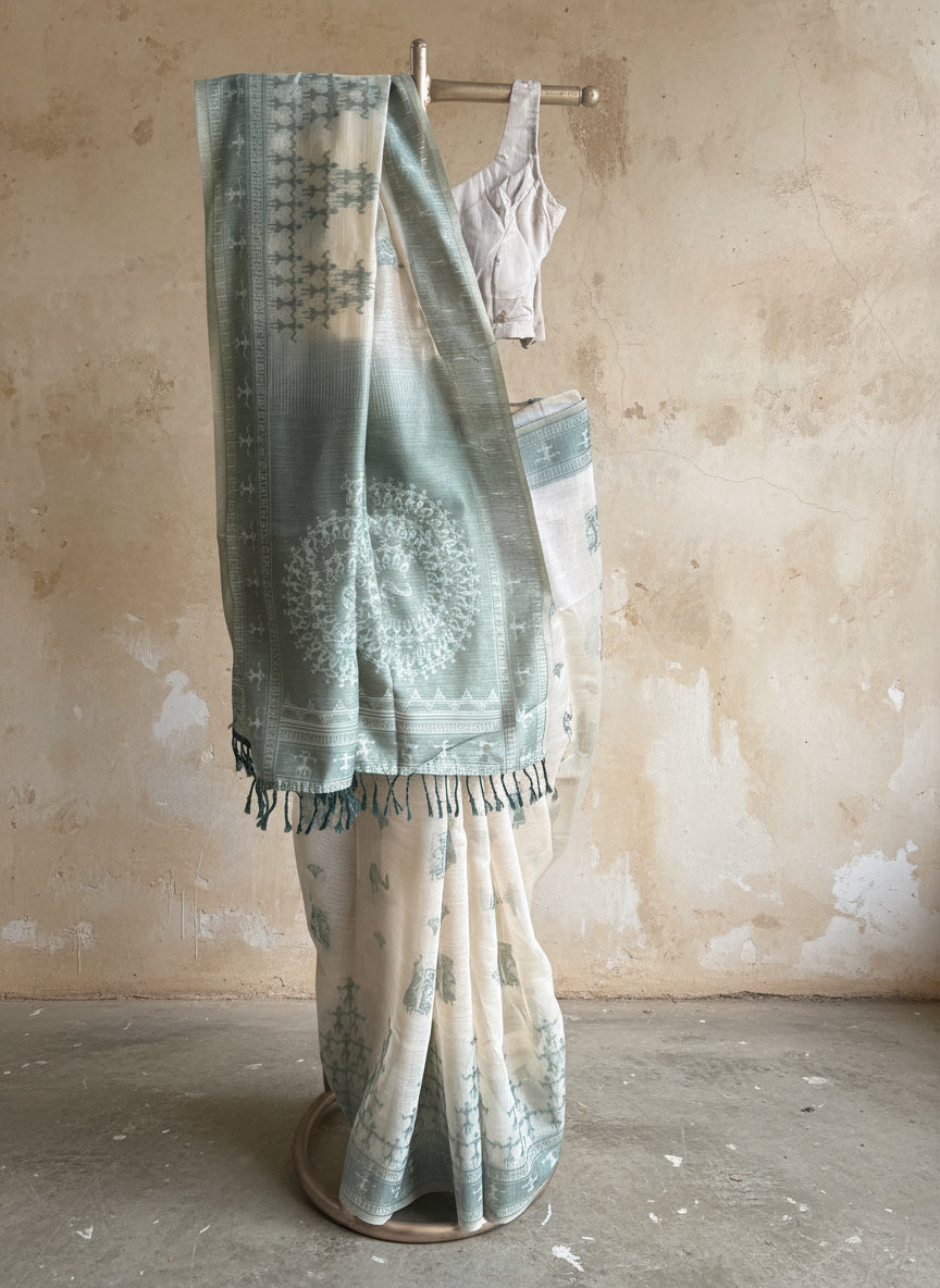 Green varli chanderi cotton saree