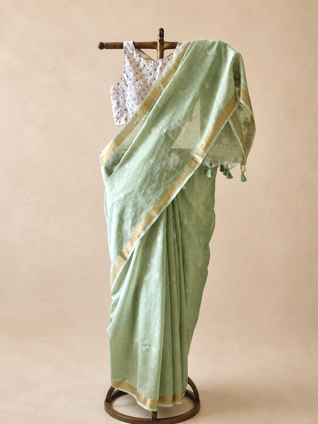 Summer green cotton saree