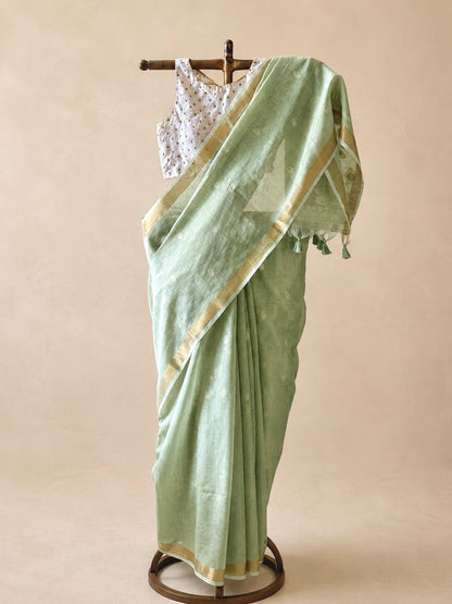 Summer green cotton saree