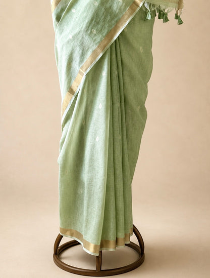 Summer green cotton saree