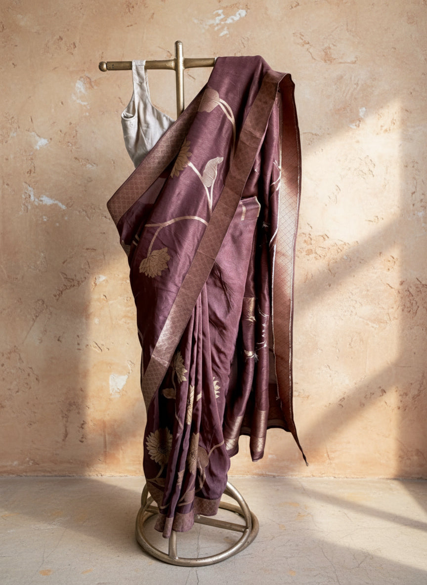 Brown silk banarasi saree