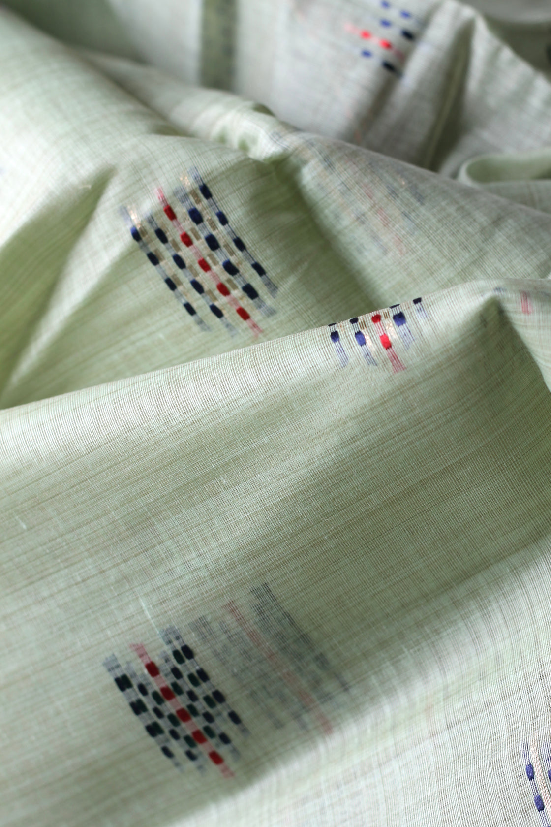 Calm green chanderi cotton kantha saree