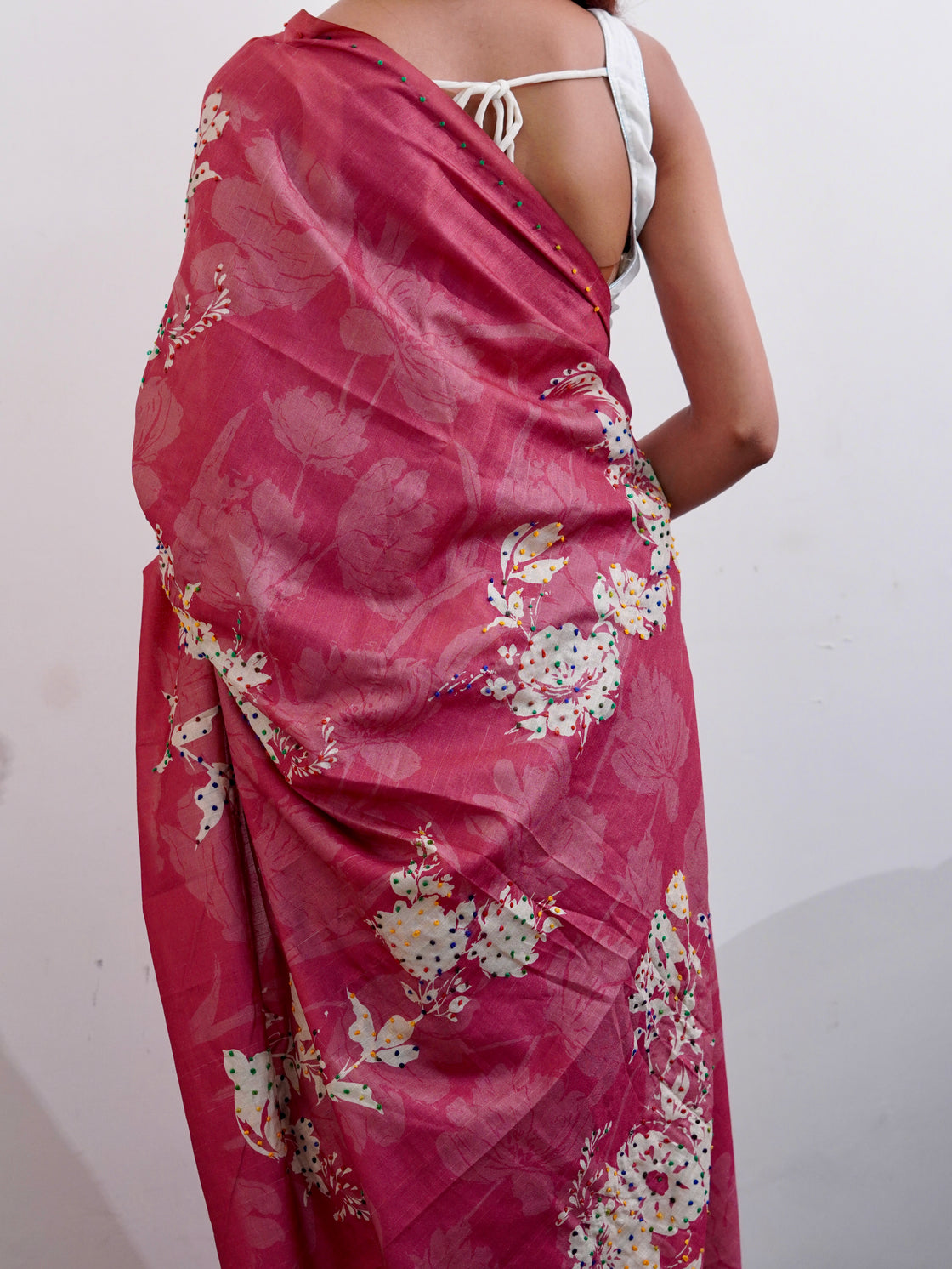 Pink floral French knot saree