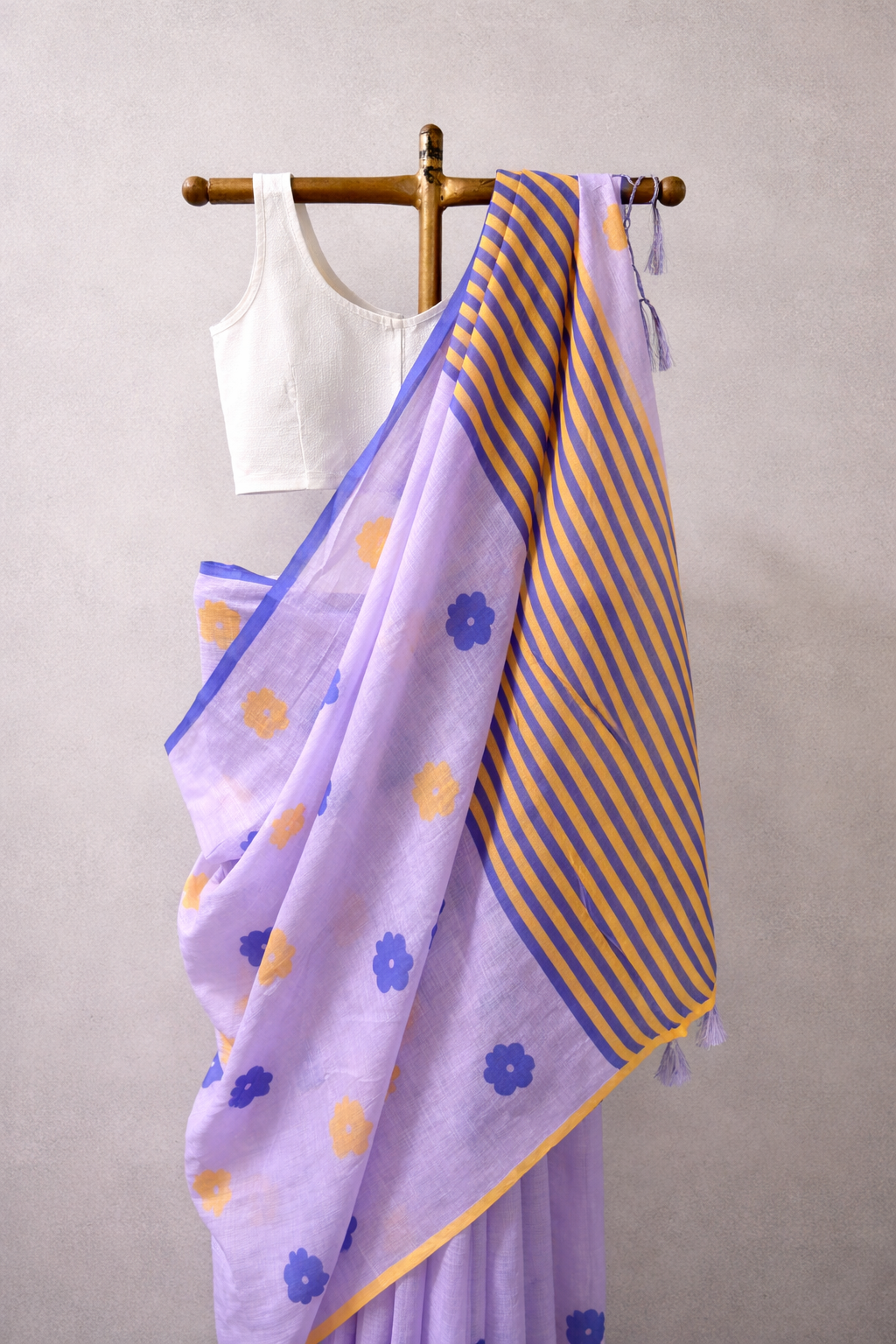 Lilac floral cotton saree
