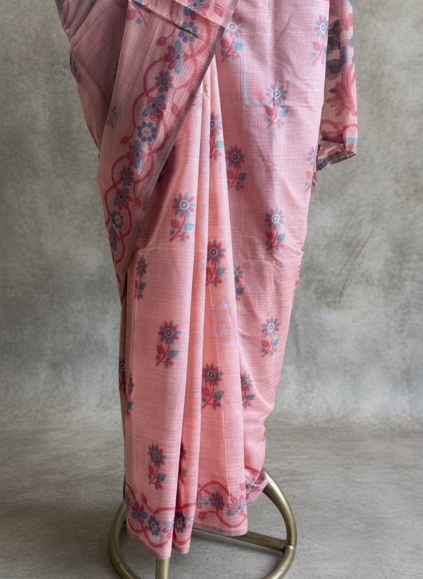 Peach chanderi cotton jamdani saree