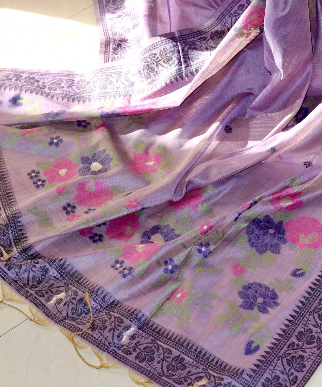 Purple chanderi jamdani saree