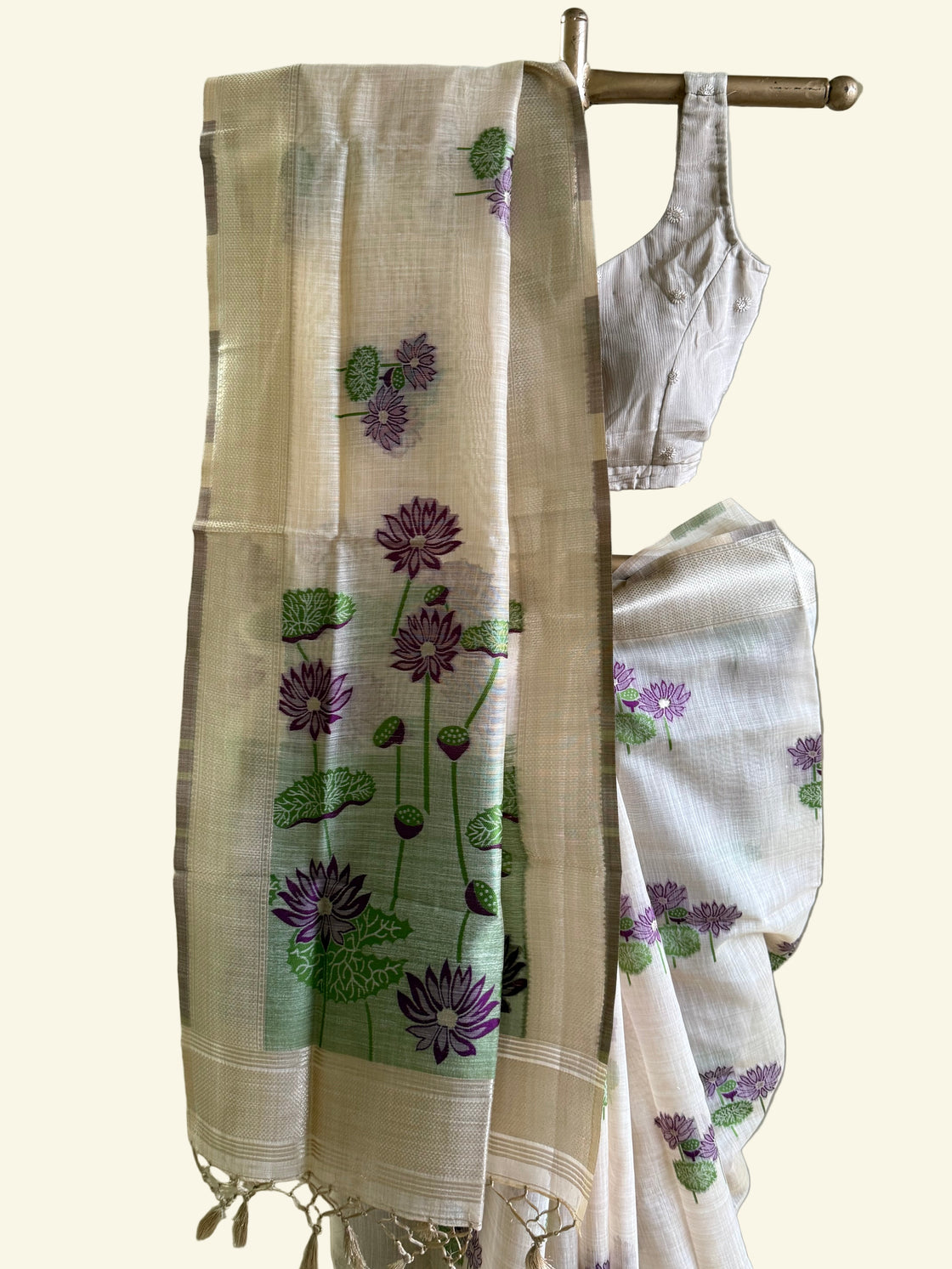 Purple lotus chanderi cotton saree