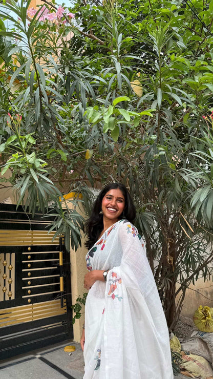 White summer cotton saree