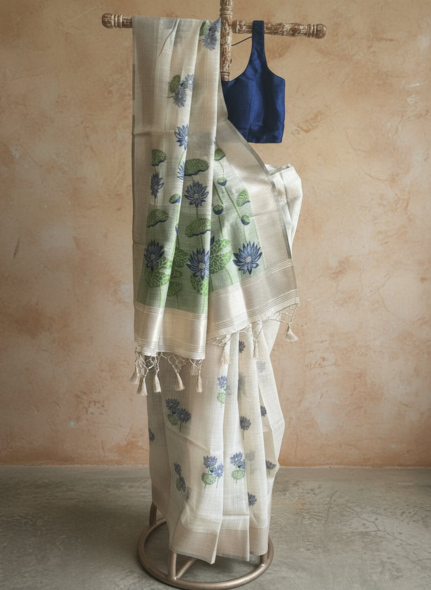 Blue lotus chanderi cotton saree