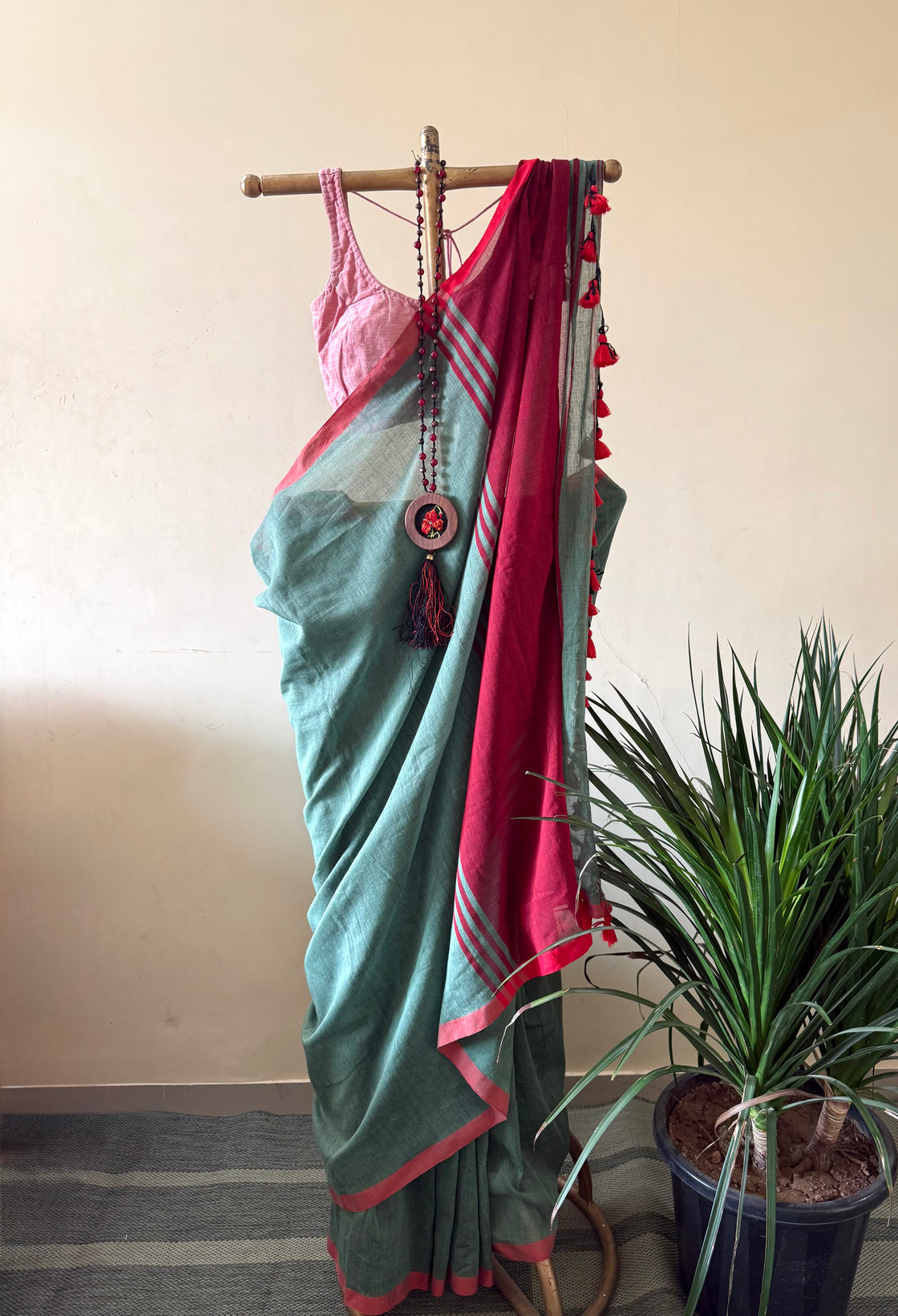 Summer green cotton saree