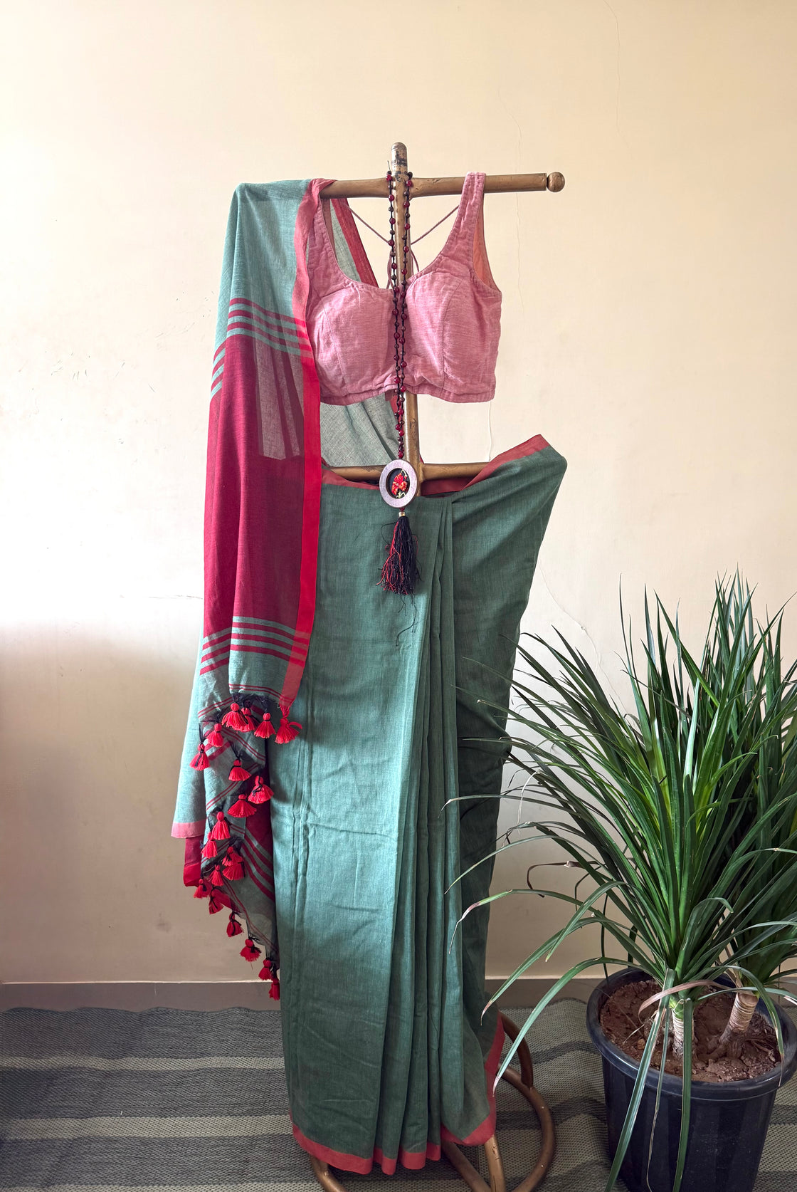 Summer green cotton saree