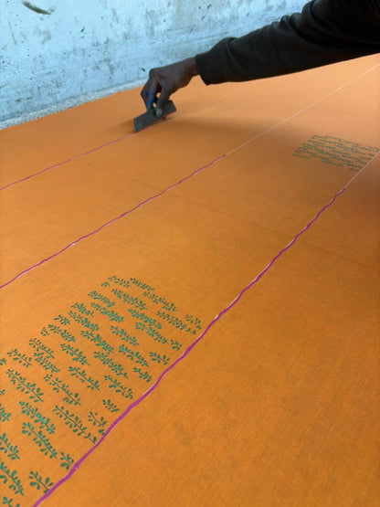 Orange summer candy block printed mulmul saree