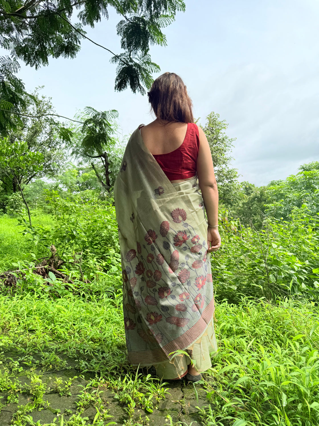 Green chanderi cotton lotus saree