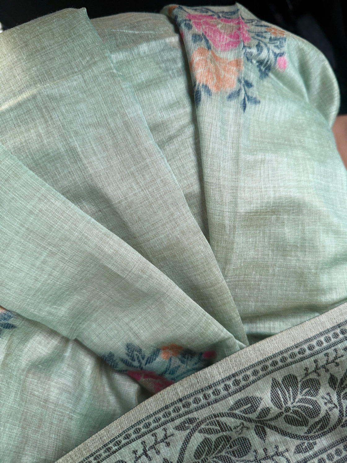 Sage green chanderi cotton jamdani saree