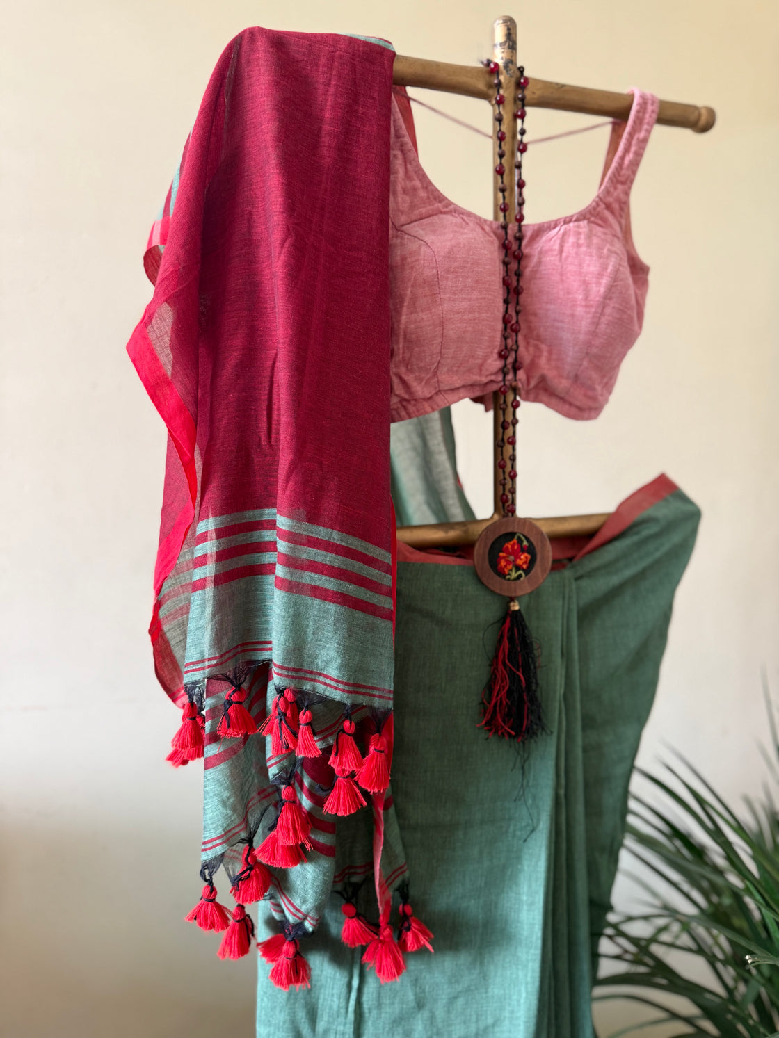 Summer green cotton saree