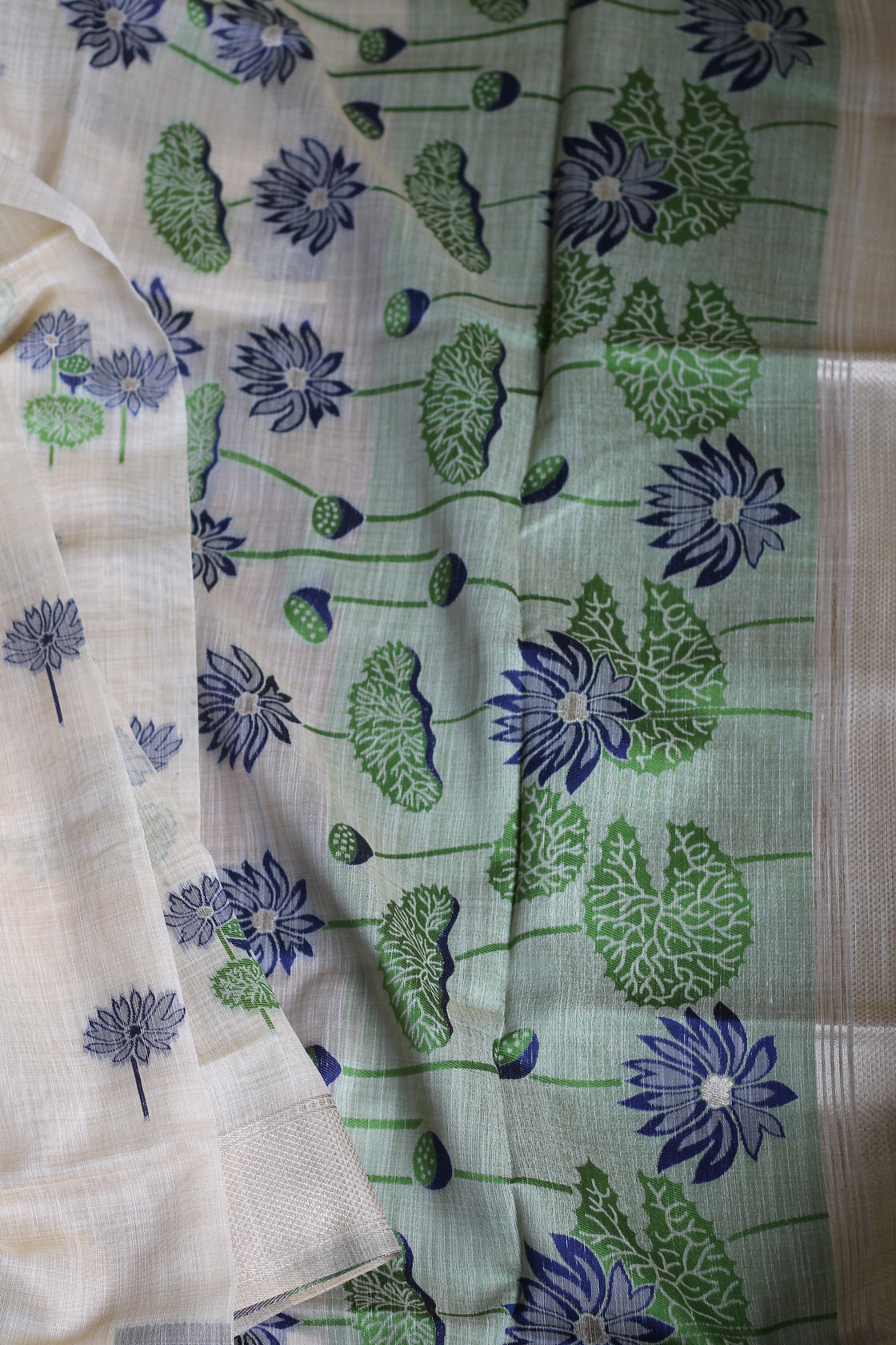 Blue lotus chanderi cotton saree