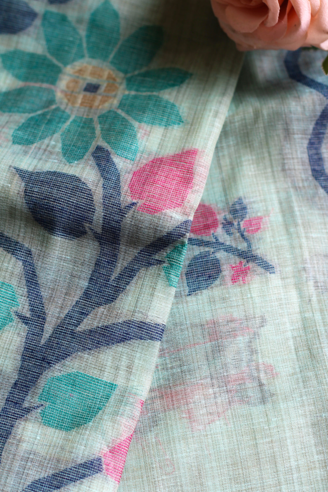 Blue chanderi cotton jamdani saree