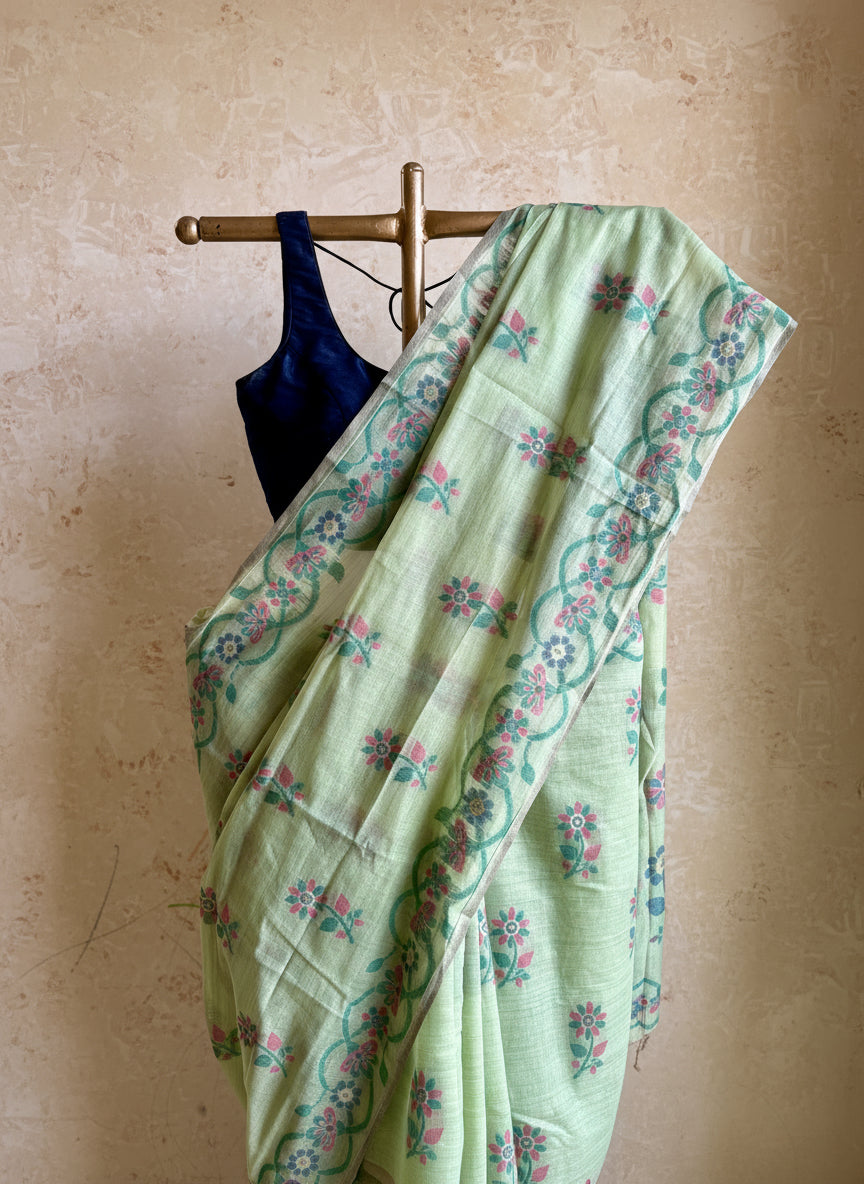 Sage green jamdani saree