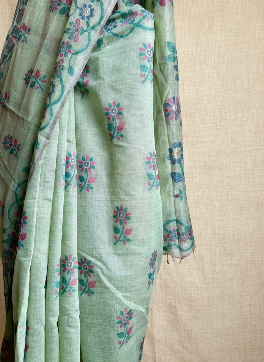 Sage green jamdani saree