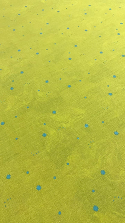Neon yellow hand blockprinted cotton mulmul saree