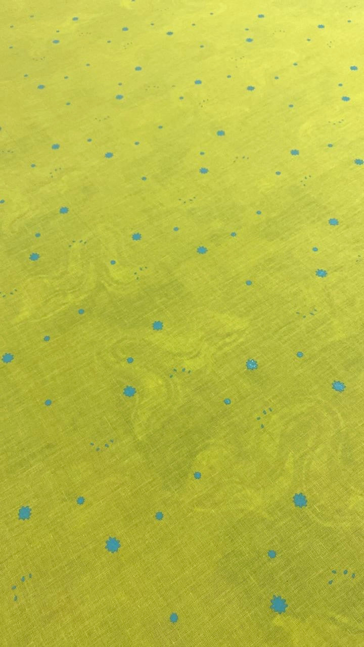 Neon yellow hand blockprinted cotton mulmul saree