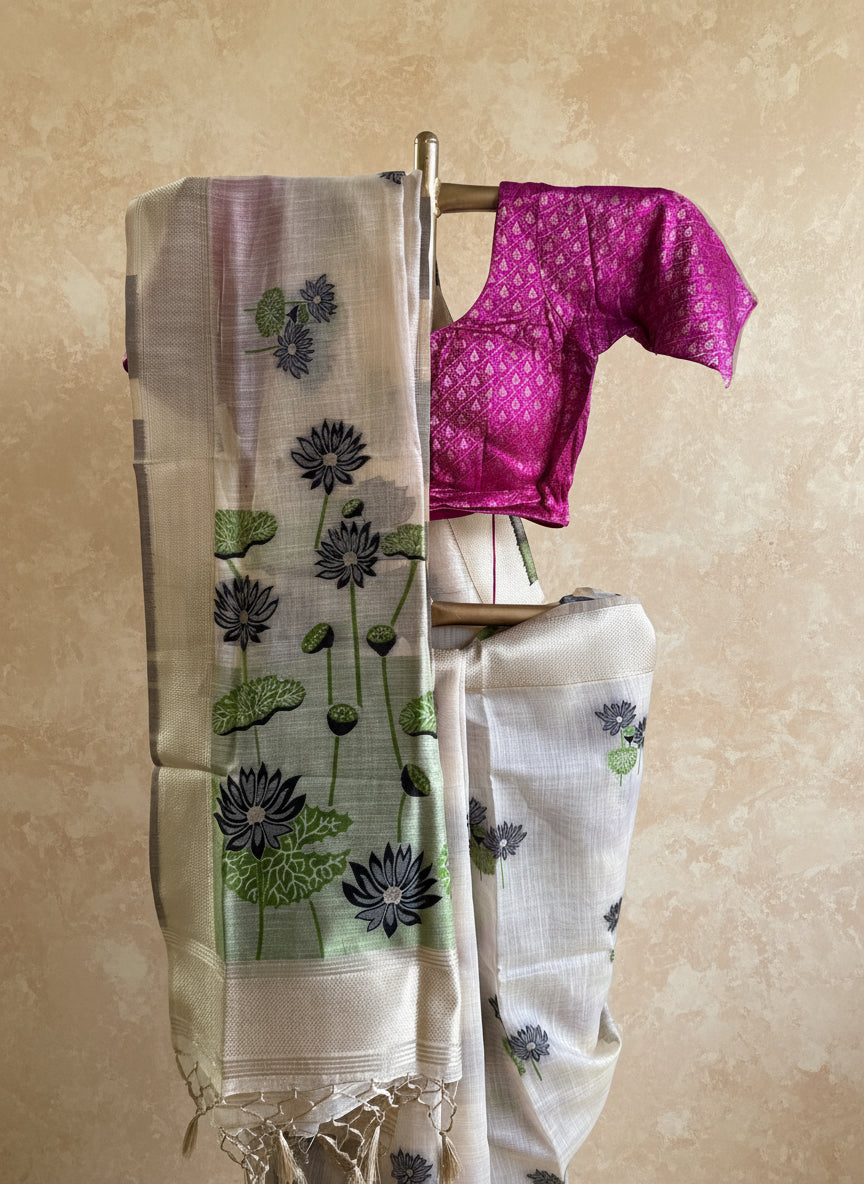 Black lotus chanderi cotton saree