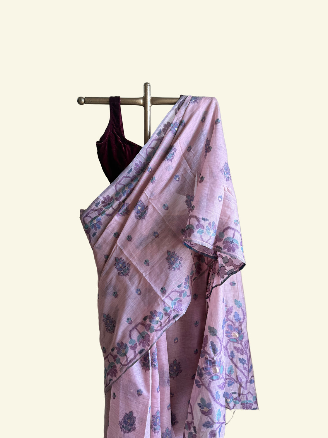 Purple chanderi cotton jamdani saree