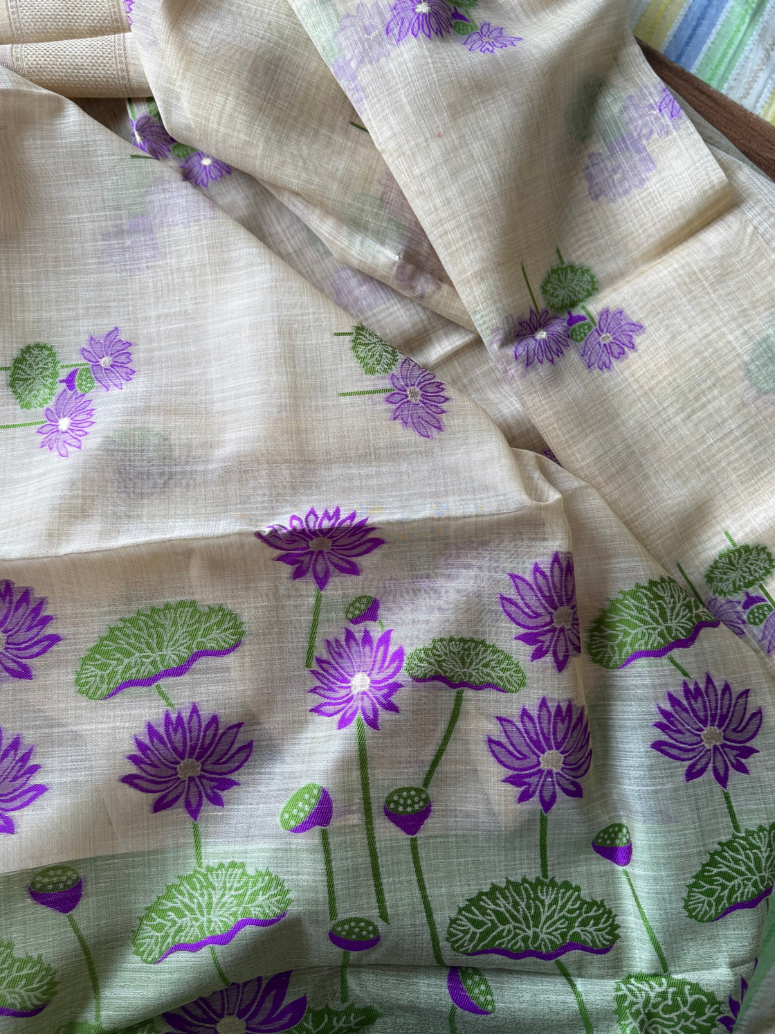 Happy purple lotus chanderi cotton saree