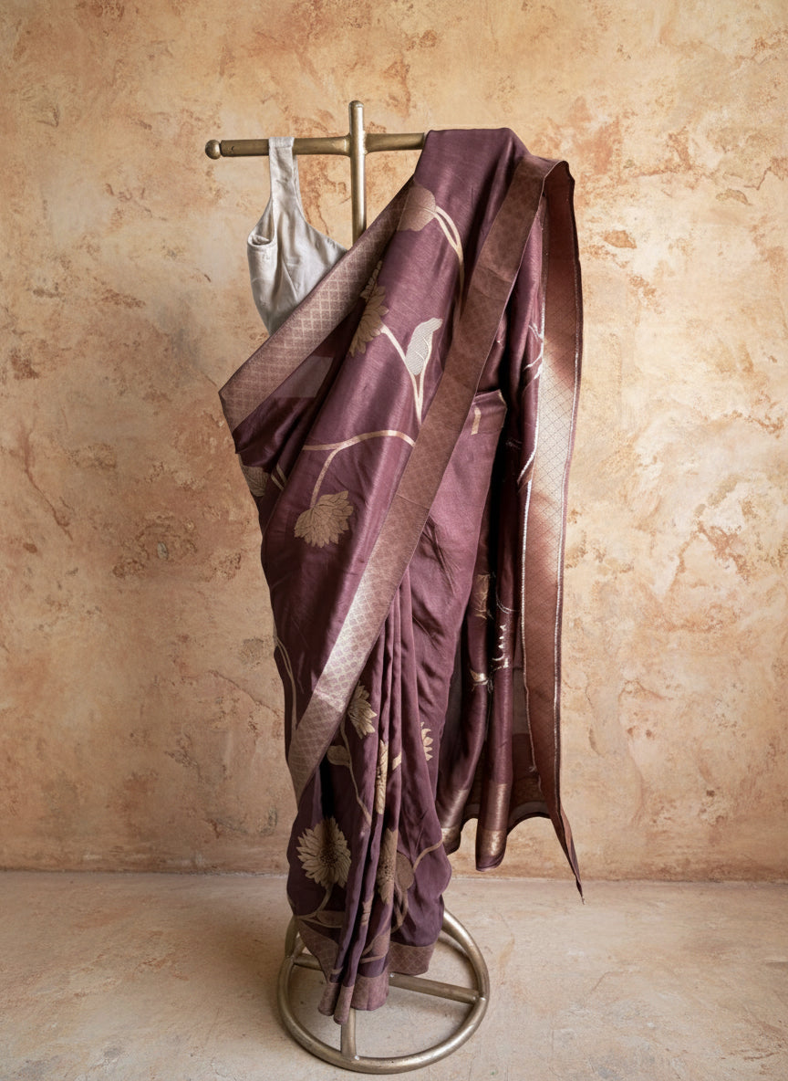 Brown silk banarasi saree