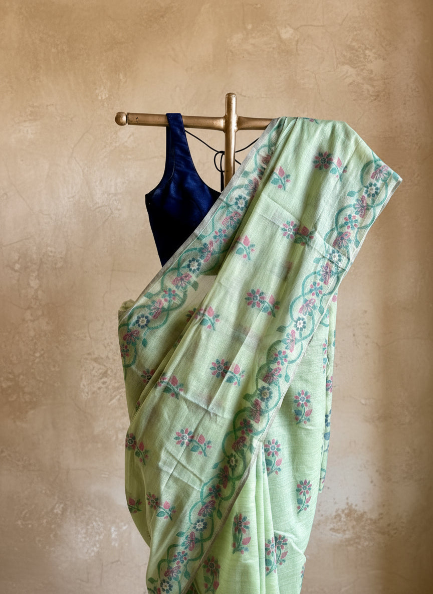 Sage green jamdani saree