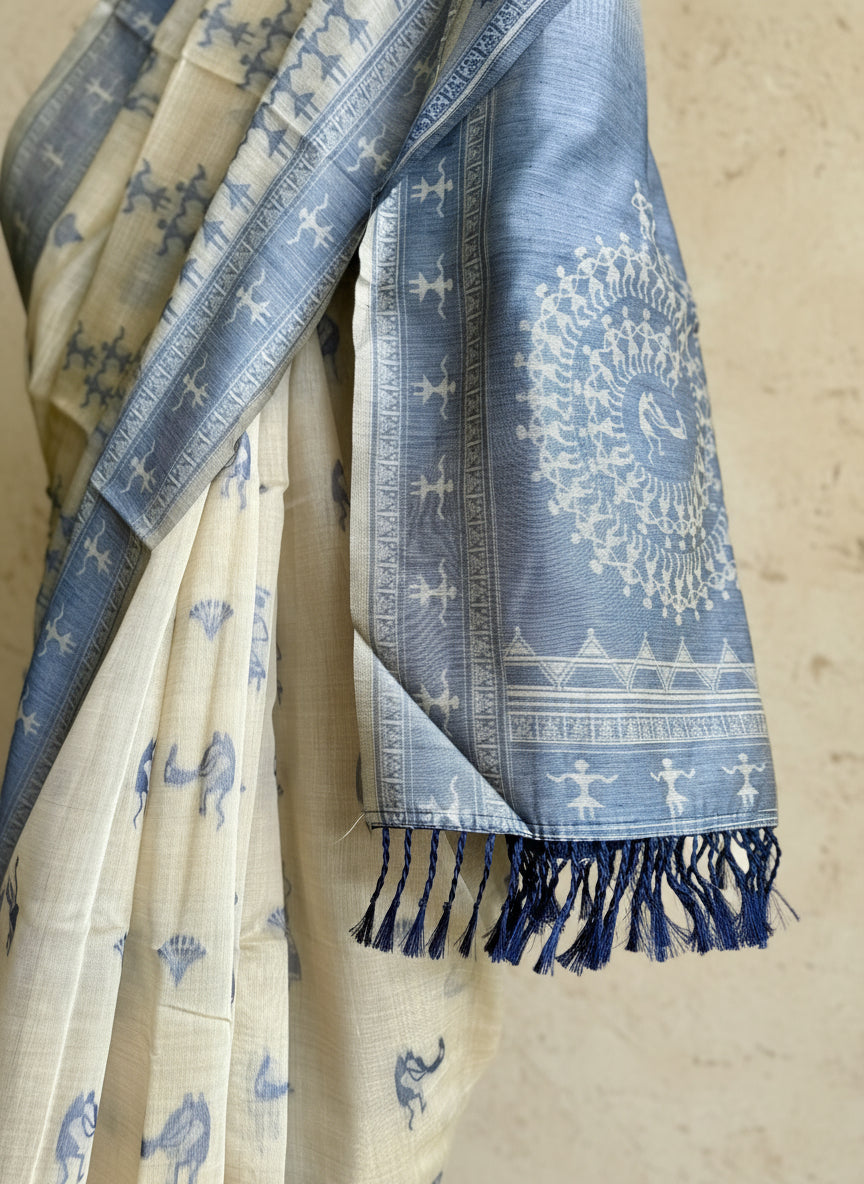 Blue varli chanderi cotton saree