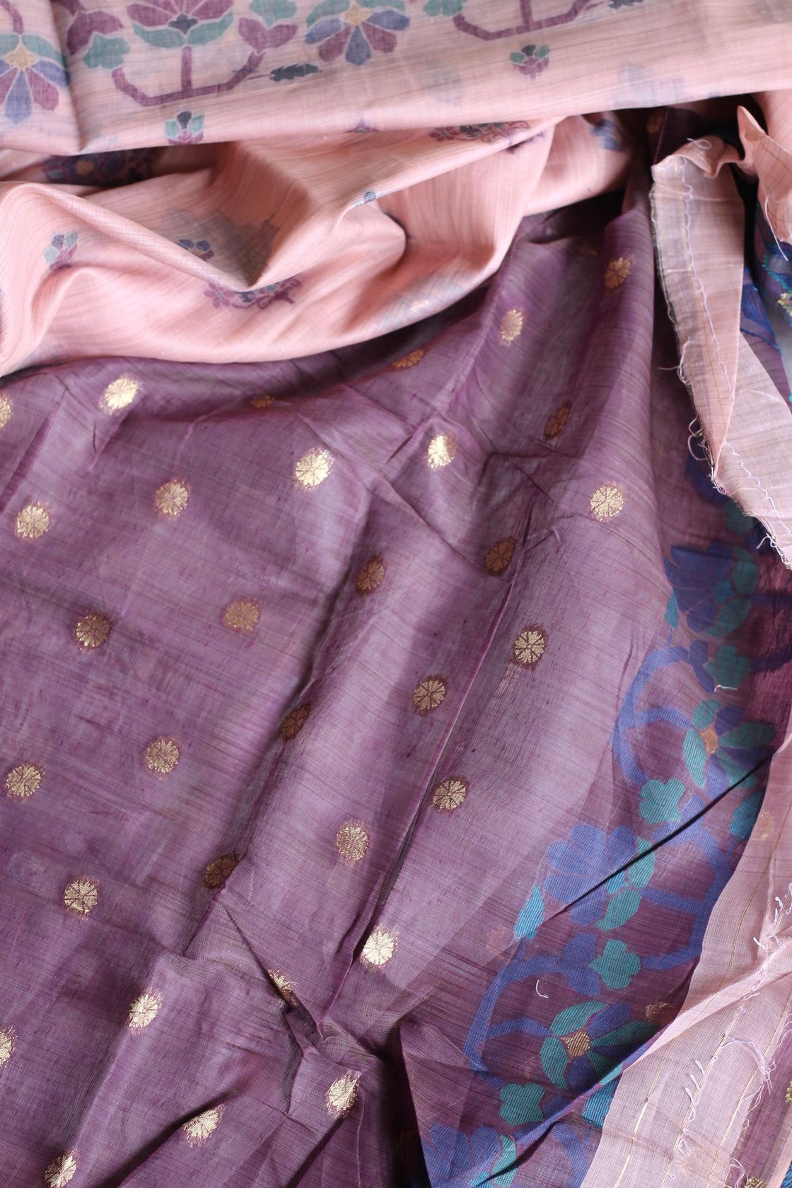 Purple chanderi cotton jamdani saree