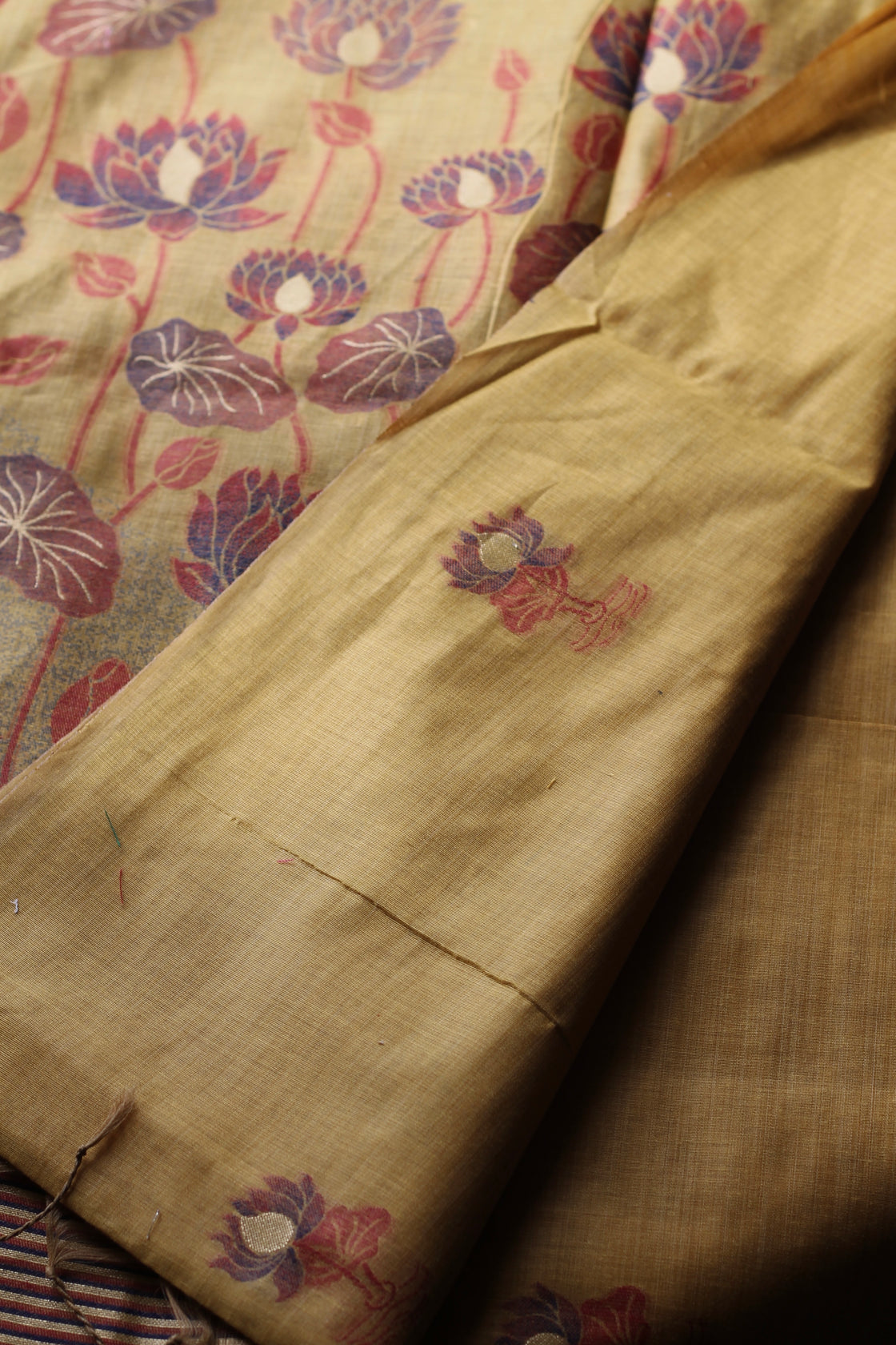 Yellow chanderi cotton lotus saree