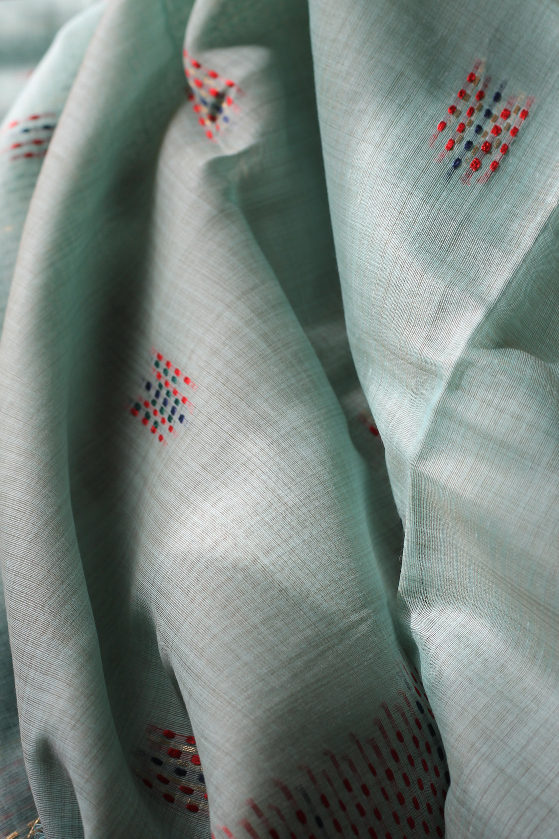 Sea green chanderi cotton kantha saree