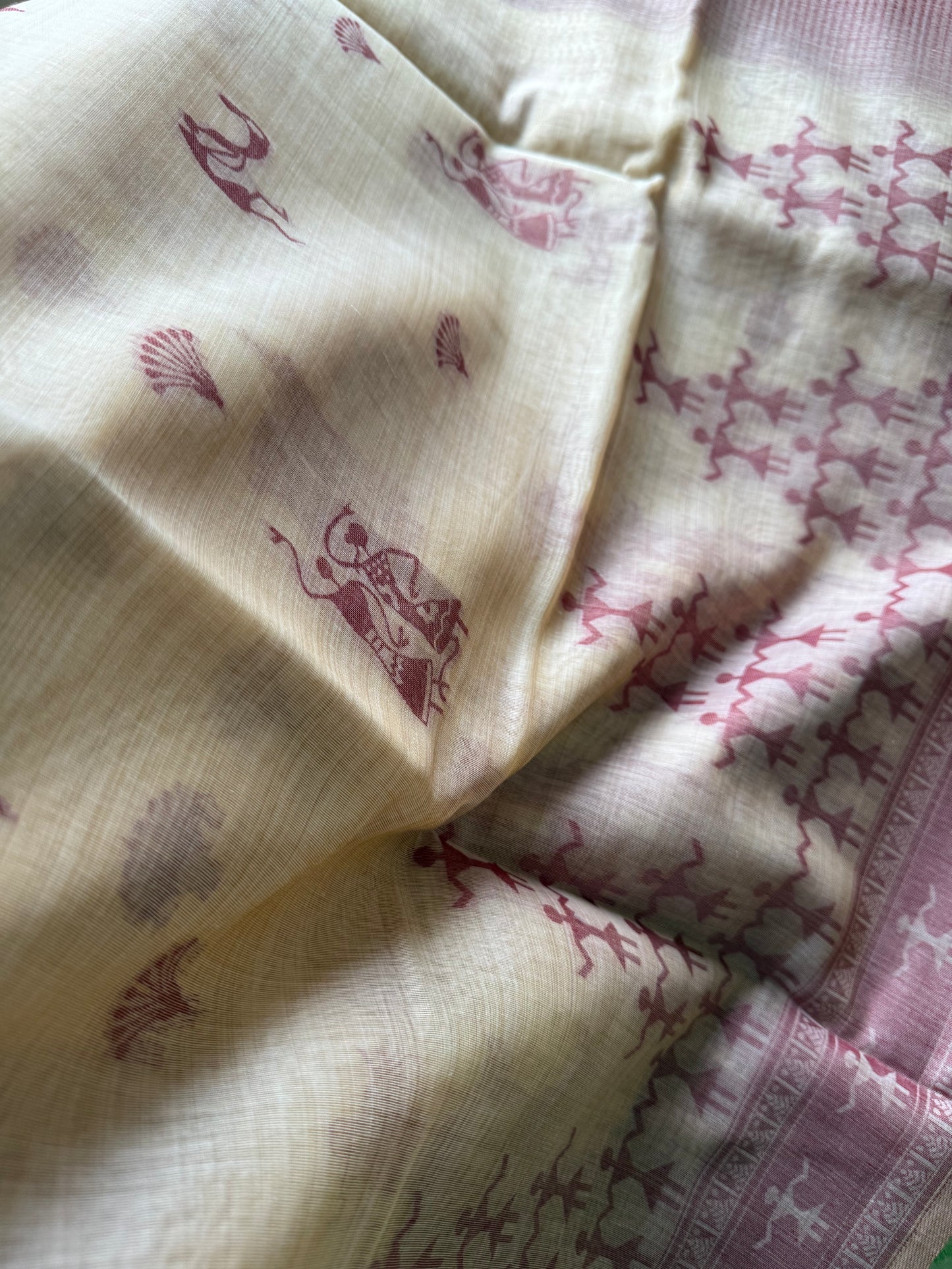 Red varli chanderi cotton saree