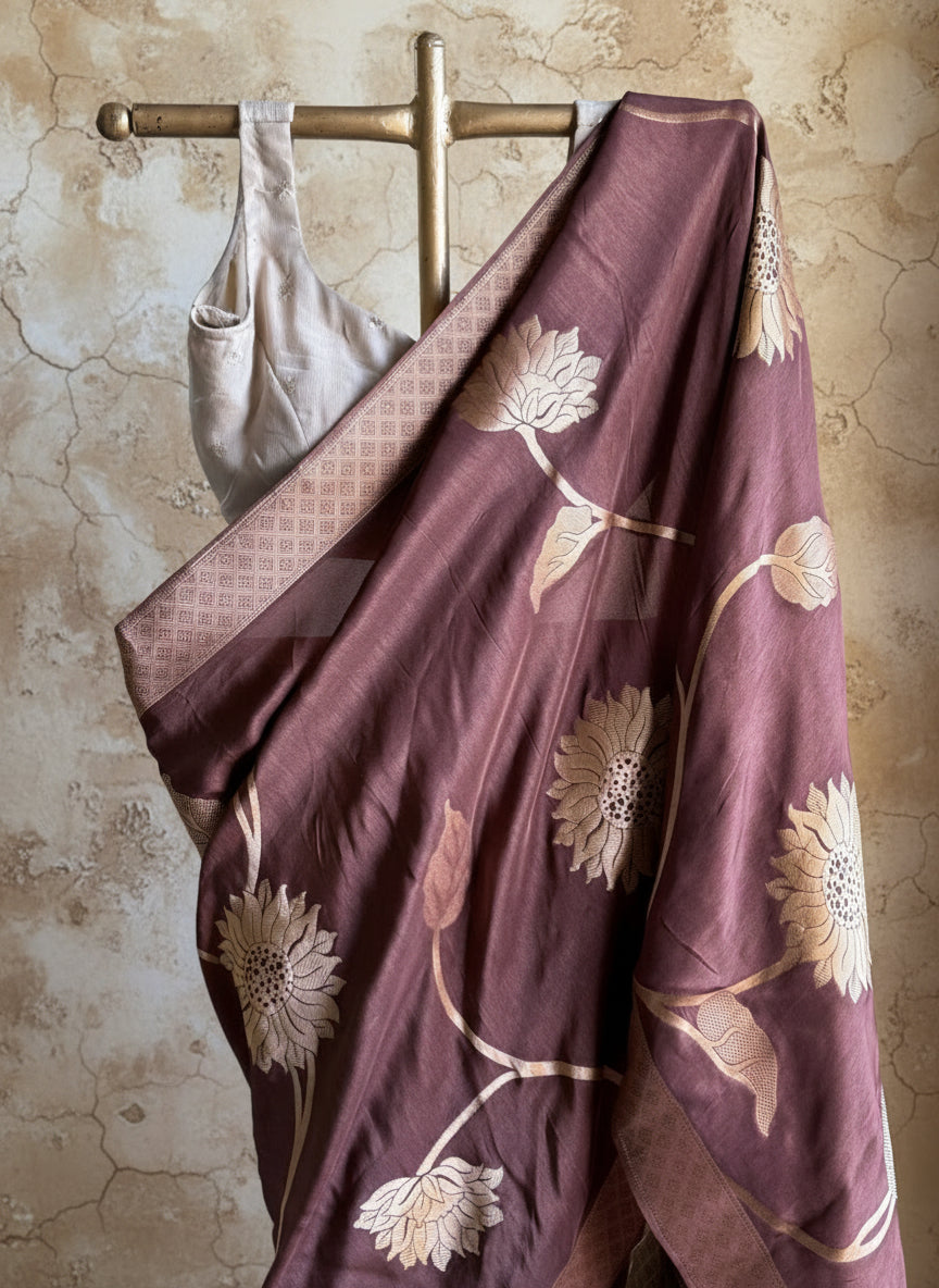 Brown silk banarasi saree