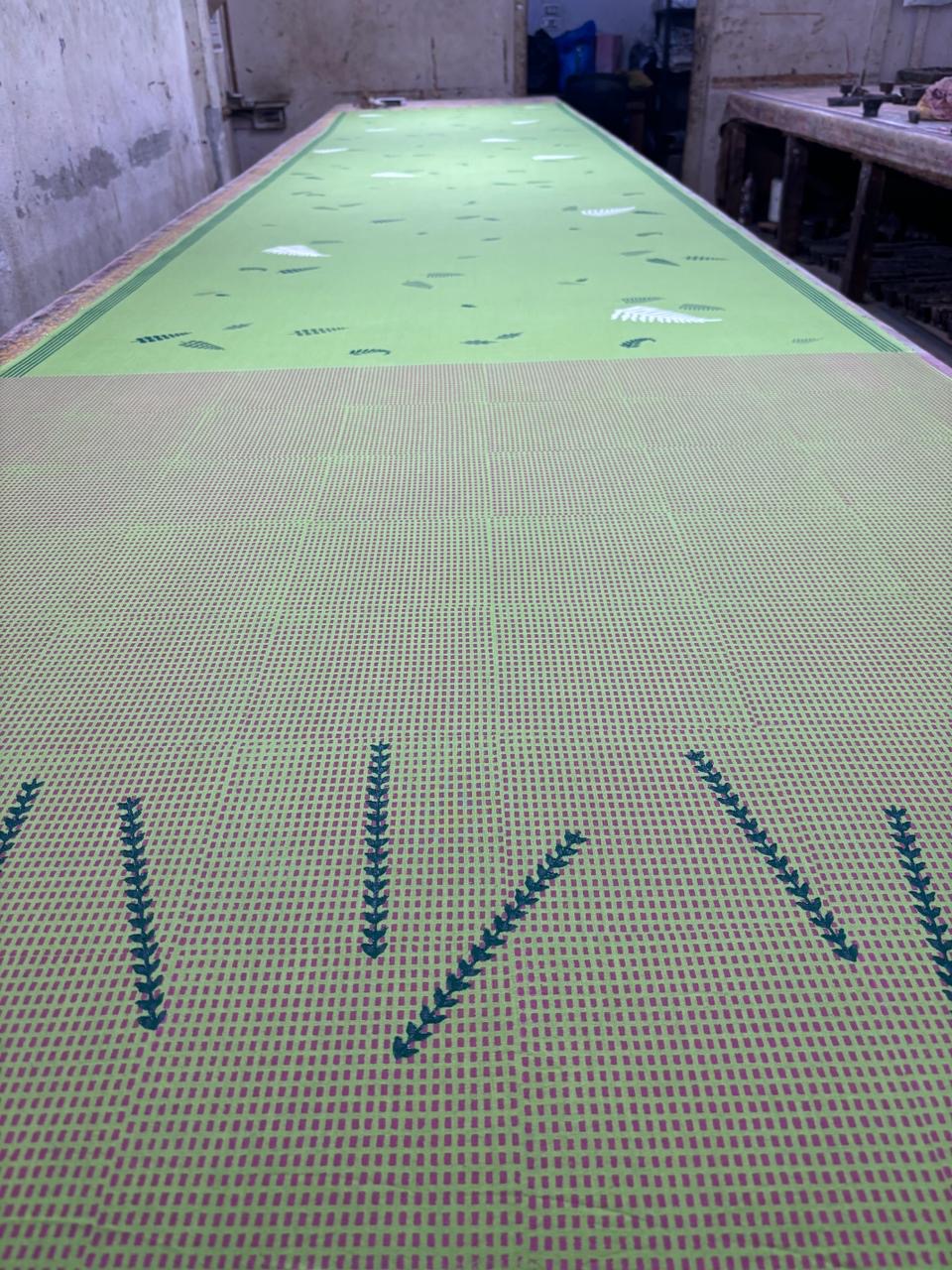 Green summer breeze block printed mulmul saree